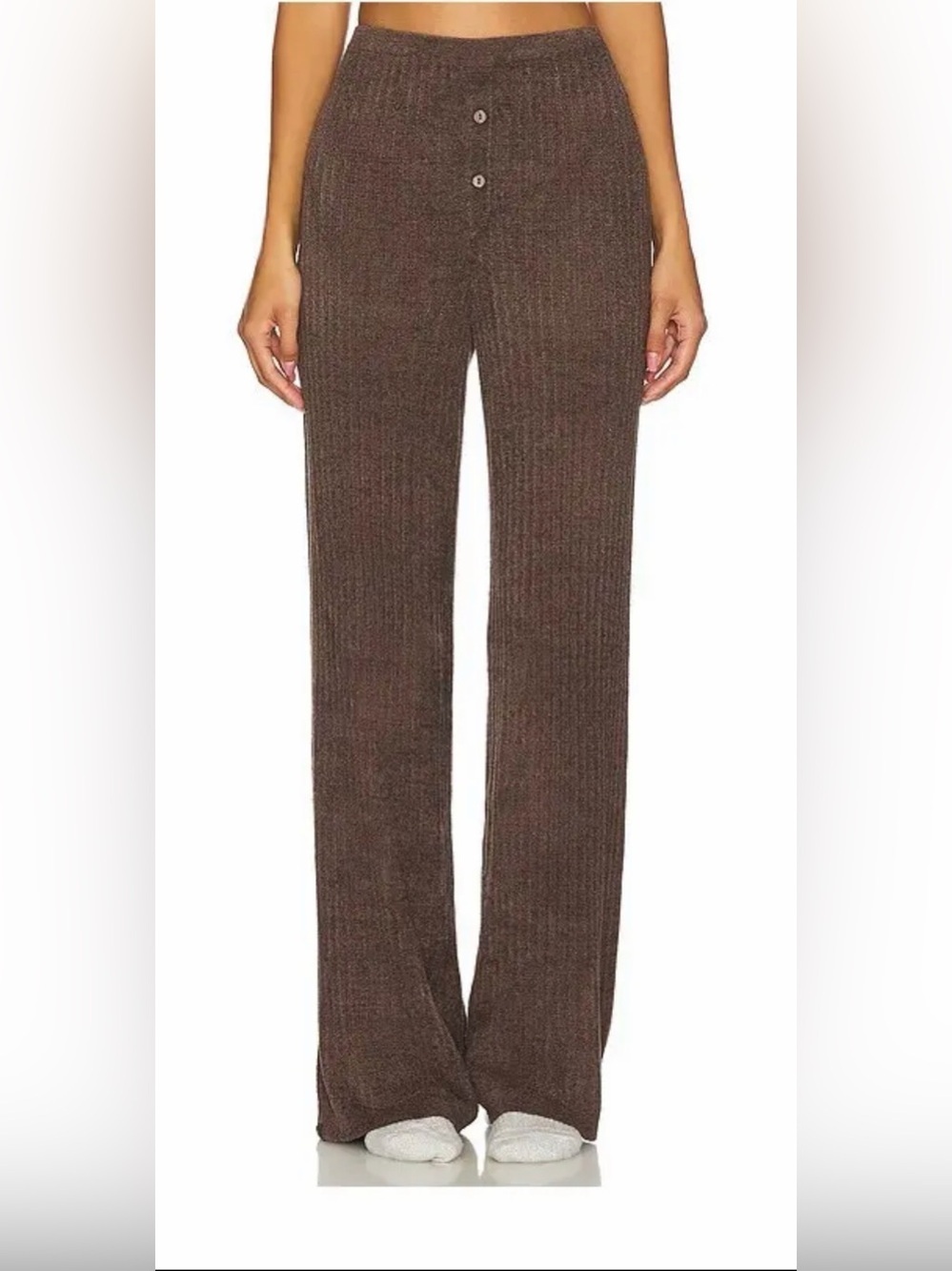 Barefoot Dreams CozyChic Ultra Lite Ribbed Wide Leg Lounge Pants M Gray Henley